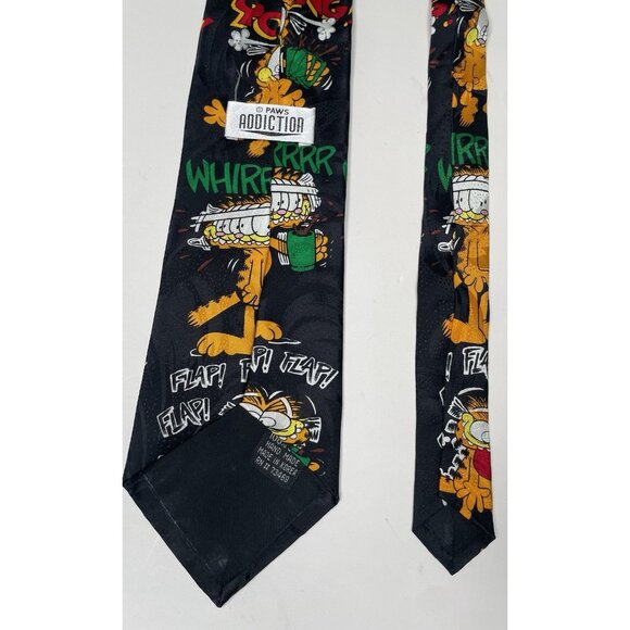Paws Addiction Garfield Cat Vintage Coffee 100% Silk Tie Black 58” - Picture 8 of 8